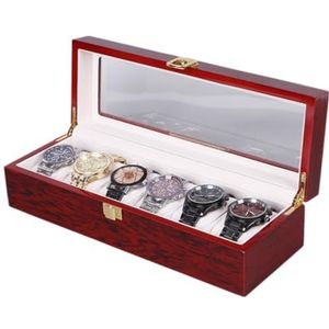 Horlogekast Horlogebox Elegante Opslag Voor Horloge-sieraden Houten 6 Slots Klassieke Horlogedoos Vitrine Organizer Houder Showcase Horloge Doos Horloge Box(Color:A,Size:31.5 * 12 * 8cm)