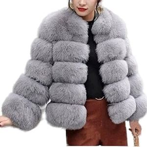 Faux Fur jas Dames dikke winterjas Luxe Faux Fox Fur jassen Plus size dames Stand bontkraag Lange mouw warm bont - K,S