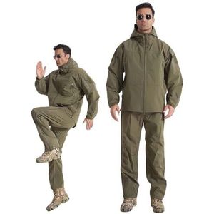 RVUEM Men's All-Weather Tactical Suit, Waterproof Windproof Jacket Pants Set with 3-Layer Fabric, Storm-Ready Rain Gear for Outdoor & Daily Commute,Army green,3XL