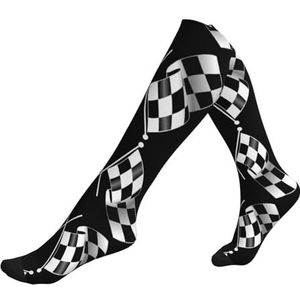 ASFgda Compressie zwart-witte formule geruite vlaggen patroon print sokken voor dames en heren, 15-20 mmhg (1 paar) beste ondersteuning voor hardlopen, fietsen, werk en fitness