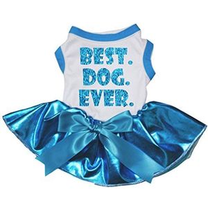 Petitebelle Puppy Hond Kleding Beste Hond Ooit Top Bling Zilveren Jurk, X-Small, Wit Blauw