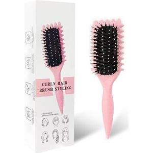 Curl Defining Brush, Curl Define Stylingborstel, haarborstel voor het kammen en vormgeven van krullen voor mannen en vrouwen om trekken te verminderen, nylon haren, krulverbetering, uniseks (roze, 24