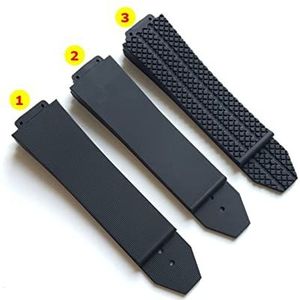 INEOUT Nieuwe zwarte siliconen rubberen horlogeband 25 * 17 mm compatibel met Hublot riem compatibel met OERKNAL Authentieke horlogeband logo roestvrij gesp gratis tool (Color : 2 black flat, Size :