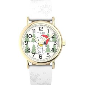 Timex TW2W24100 x Peanuts Snoopy Holiday 34mm stoffen band horloge, wit, Wit, riem