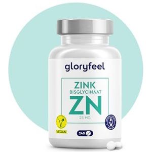 Zink tabletten - 25mg elementair Zink bisglycinaat - 240 tabletten voor meer dan 8 maanden voorraad - Hoogste biologische beschikbaarheid - Vegan, labaratorium getest en zonder onnodige toevoegingen