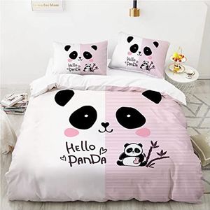 QBIDCSX Panda Dekbedovertrek 160 x 200 cm, voor kinderen, eenpersoonsbed met ritssluiting, comfortabel, ademend, 110 g/m², microvezel, dekbedovertrek en 1 kussensloop, 65 x 65 cm