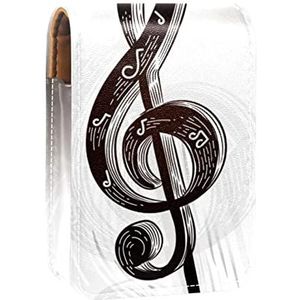 Make-up Lipstick Case voor Buiten Muzikale Notatie Grijs Draagbare Lippenstift Organizer met Spiegel Dames Mini Make-up Tas Neemt Tot 3 Lippenstift