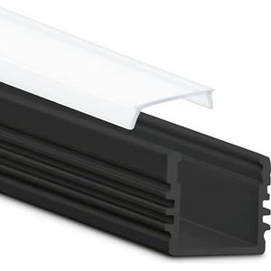 INNOVATE 2 m LED Rail - Aluminium Profiel Voor LED Strips - LED-Kanaal Zwart Incl. Melkachtige / Opalen Afdekking