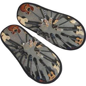 BONDIJ Elektrische Gitaar Muziek Print Slippers Zachte Pluche Huis Slippers Warme Slip-on Slides Gezellige Indoor Outdoor Slippers voor Vrouwen, Zwart, one size