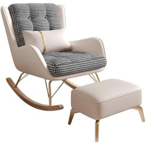 TINGMIAN Woonkamer Liggende Schommelstoel Schommelstoel Met Voetenbank, Balkonstoel, Moderne Zachte Slaapfauteuil, Slaapkamer Lounge Woonkamer Leesstoel(Beige)