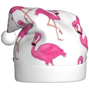 LAMAME roze flamingo bedrukte kerstmuts feestfeestdecoratie hoed pluche kerstmuts