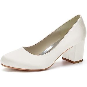 HFWXYSA Womens Dress Pumps Chunky Hakken voor Vrouwen Ronde Teen Mid Block Heels Slip On Pumps Schoenen voor Office Lady Dancer Trouwschoenen,ivoor,35 EU