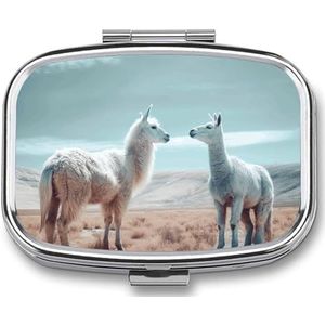 Alpaca op het gras pillendoosje voor vrouwen en mannen, pochet pil etui decoratieve doos geneeskunde vitamine metalen pillenorganisator draagbare pillenhouder voor reizen uniek cadeau
