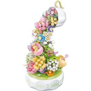 Acofuns Bloemen Muziekdoos Bouwstenen Kit met Licht - 575 stuks Botanische Collectie Roterende Muziekdoos Bouwstenen Set | Valentijnsdag, verjaardagscadeau voor meisjes, jongens, koppels volwassenen