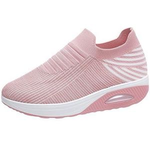 Orthopedische Schoenen for Dames Luchtkussen Sportschoenen Vrijetijdswandelschoenen Gebreide Mesh Loopschoenen Slip-on Sneakers Zomer Ademende Sneakers Platform Joggingschoenen (Color : Pink, Size :