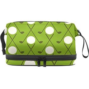 Make-up tas - grote capaciteit reizen cosmetische tas, vintage golfpatroon met groene achtergrond, Meerkleurig, 27x15x14 cm/10.6x5.9x5.5 in