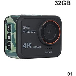 4k ultra Hd WiFi Action Camera, 48mp 1.54 inch scherm 4K videocamera, 170D 10 m waterdichte sporten DV, Helmcamera met 12 8 GB Kaart(Color:32GB,Size:Verde)