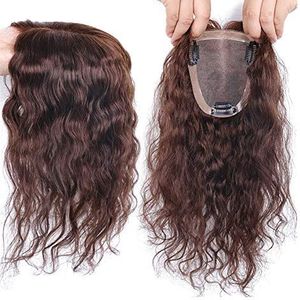 Hand Made Losse Krullend Haarstukje Menselijk Haar Clip in Topper 7x10cm, 30cm, Zwart