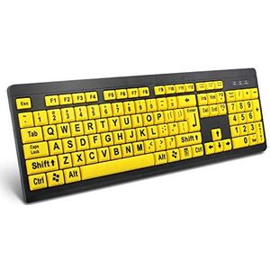 BOOGIIO Groot printcomputertoetsenbord, bedraad USB toetsenbord met hoge zichtbaarheid, toetsenbord voor ouderen met hoog contrast, extra grote letter voor slechtziende personen met een visuele