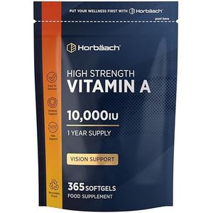 Vitamine A Capsules 10.000 IE | 1 Jaar Vooraad - 365 Capsules | 3000μg voor stk | Vitamin A Supplement | Horbaach