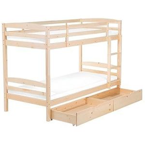 Profiwood Stapelbed met Laden - Loft Kinderbed met Opbergruimte - Ladder - Twee Laden op Rubberen Wielen - Natuurlijke Houtkleur - Massief Grenenhout - Zonder Matras - 120x200 cm