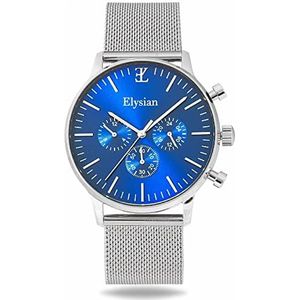 Elysian Zilveren Heren Horloge met Roestvrij Stalen Mesh Horlogeband 43mm