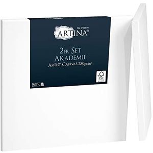 Artina Set van 2 Schildersdoeken 80x80 cm Akademie - FSC® Canvassen 2 Stuks - Canvas Set Dubbel Geprimed Doek Wit - Bespannen Spieraam Set