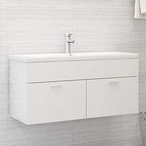 Rantry Wastafelonderkast wit glanzend 100 x 38,5 x 46 cm van spaanplaat, dressoir kast voor de vloer voor badkamer plank opbergkast voor slaapkamer kantoor