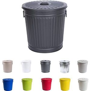 Jinfa | Gegalvaniseerde Metalen Vuilnisbak met Handvaten en Deksel | Zwart | Diameter Ø 21,5 cm - Hoogte 21,5 cm | Inhoud: 7 liter