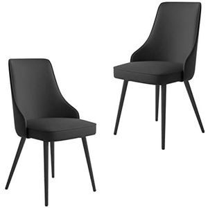 GEIRONV Woonkamer zijstoelen Set van 2, waterdicht Pu Lederen keuken eetkamerstoelen zwarte benen lounge teller stoelen Eetstoelen (Color : Black, Size : Black feet)