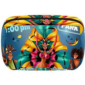 Cosmetische Rits Pouch Make-up Tas Reizen Waterdichte Toilettassen Voor Vrouwen Braziliaanse Jaarlijkse Carnaval Festival Sprankelende Lichten Danser Muzikanten, Meerkleurig, 17.5x7x10.5cm/6.9x4.1x2.8in