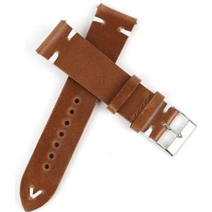 Jeniko Retro Koe Lederen Horlogebandje 18mm 20mm 22mm 24mm Mannen Polsband Handgemaakte Stiksels Horlogeband Vervanging Riemen(Color:Brown-white line,Size:22mm)