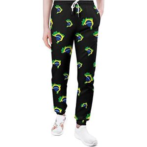 Brazilië Kaart Vlag Mannen Joggingbroek Casual Joggers Broek Atletische Lounge Broek Met Zakken Voor Vrouwen