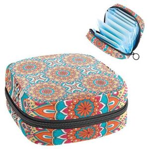 Opbergtas voor maandverband, maandverband, menstruatiecup zakje, organizer voor vrouwelijke pads, tampons, etnisch bloemenpatroon met mandala's
