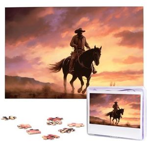 KHiry Puzzels, 1000 stuks, gepersonaliseerde legpuzzels cowboy west, fotopuzzel uitdagende puzzel voor volwassenen, personaliseerbare puzzel met opbergtas (74,9 cm x 50 cm)