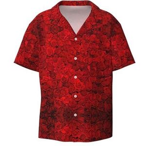 ZEEHXQ Santa Claus Sneeuwman Print Mens Casual Button Down Shirts Korte Mouw Rimpel Gratis Zomer Jurk Shirt met Zak, Rode Rose1, L