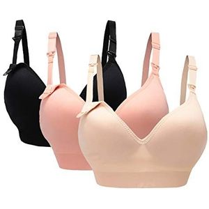 Cimary Zwangerschapsbeha voor dames, borstvoeding, zachte cup, beha, ademend, naadloos, zwangerschapsmode, ondergoed (BH 1 en 4 stuks), 3 stuks (zwart + beige + roze), 36/80(M)