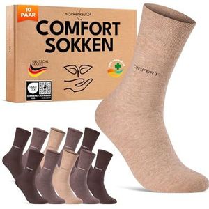 Comfort Diabetes Sokken dames zonder elastische band & zonder naad 10 Paar Sokken Diabetici met Comfortband Katoen 35-38 Beige Bruin