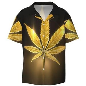 TyEdee Gouden Bladeren Print Heren Korte Mouw Jurk Shirts Met Zak Casual Button Down Shirts Business Shirt, Zwart, XXL
