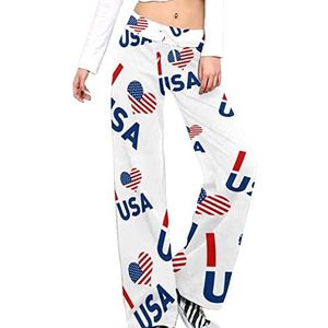 I Love Amerikaanse vlag damesbroek casual broek elastische taille lounge broek lange yogabroek rechte pijpen