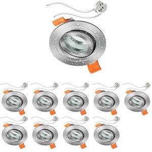 ledscom.de 10 stuks Badkamer plafondinbouwframe ERID, vochtbestendig, badkamer, IP44, rond, draaibaar, aluminium mat, incl. GU5.3 fitting