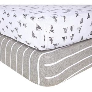 Burts Bees Hoeslaken voor baby's van biologisch katoen, bijenbos en streepprints, geschikt voor uniseks standaard bed en peuters, babybenodigdheden, 65 x 132 x 13 cm, 2-pack