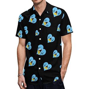 Liefde Saint Lucia Heartbeat heren Hawaiiaanse shirts korte mouw casual shirt button down vakantie strand shirts 3XL