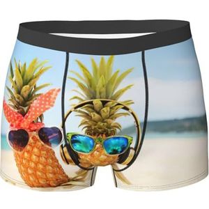 DEXNEL Herenondergoed boxerslips zacht ademend ondergoed 1pack, strand twee ananassen zee, Zwart, XXL