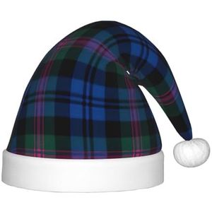 DURAGS Blauwe en groene Schotse tartan pluche kerstmuts voor kinderen, decoratieve hoed, ideaal voor feesten en podiumoptredens