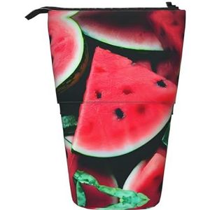 Nbtghga Rode Watermeloen Print Potlood Telescopische Klassieke Kunsten Stand Up Potlood Case Organizer Potlood Houder Make-up Tas Gift, Zwart, Eén maat