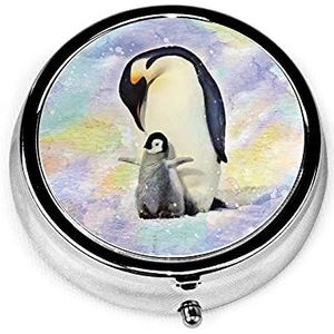 Pillendoosje keizerpinguïn met baby pillendoos voor portemonnee leuke kleine reis ronde vorm pillen-organizer