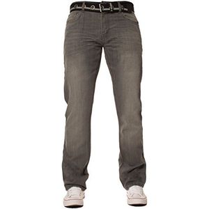 Nieuwe Mens ENZO Stonewash Straight Regular Fit Classic Basic Denim Jeans Broek met Gratis Riem, Grijs, 42W / 32L