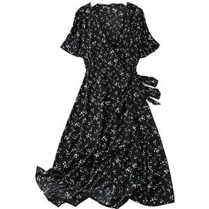 voor vrouwen jurk Plus dezesy jurk met riem en vlindermouwen met bloemenprint (Color : Noir, Size : XL)