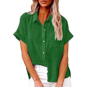 Dames casual shirts zomer korte mouw button down blouses vakantie strand basic kraag tops plus maat S 5XL verkoop, mode dames tops UK, Groen, XXL